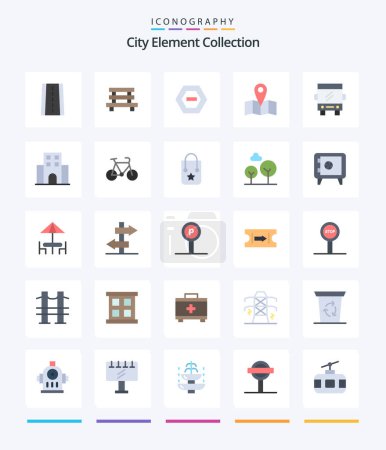 Illustration for Creative City Element Collection 25 Flat icon pack  Such As transport. bus. hexagon. journey. location - Royalty Free Image