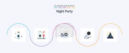 Téléchargez les illustrations : Night Party Flat Pack de 5 icônes comprenant la fête. Bonne nuit. projecteur. studio. microphone - en licence libre de droit
