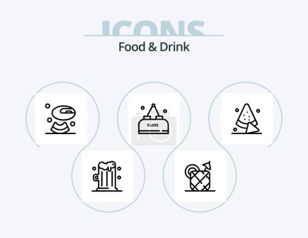 Téléchargez les illustrations : Ligne de nourriture et de boisson Icône Pack 5 Icône Design. des frites. manger. boire. boisson - en licence libre de droit
