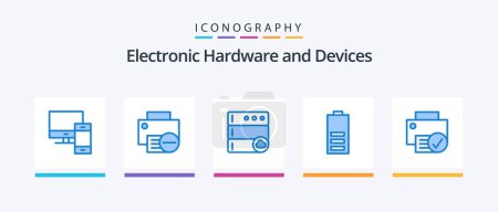 Illustration for Devices Blue 5 Icon Pack Including half. electricity. hardware. electric. server. Creative Icons Design - Royalty Free Image