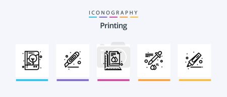 Illustration for Printing Line 5 Icon Pack Including drawing. paper. print. newspaper. magazine. Creative Icons Design - Royalty Free Image