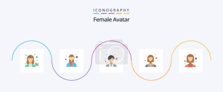 Téléchargez les illustrations : Female Avatar Flat 5 Icon Pack Including business. woman. organizer. industry. woman - en licence libre de droit