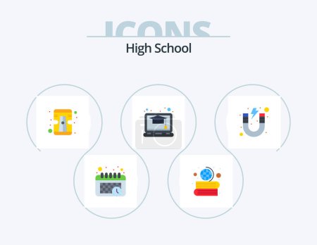 Téléchargez les illustrations : High School Flat Icon Pack 5 Icon Design. study. magnet. sharpener. learn. study - en licence libre de droit