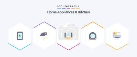 Illustration for Home Appliances And Kitchen 25 Flat icon pack including aircondition. home. computer. heating. fan - Royalty Free Image