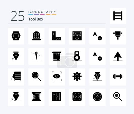 Ilustración de Tools 25 Solid Glyph icon pack including pen. add. ampere. jackhammer. copy - Imagen libre de derechos