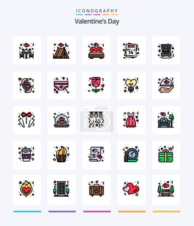 Téléchargez les illustrations : Creative Valentines Day 25 Line FIlled icon pack  Such As heart. postcard. bed. love. heart - en licence libre de droit