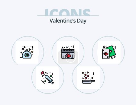 Illustration for Valentines Day Line Filled Icon Pack 5 Icon Design. bicycle. love. valentine. food. wedding - Royalty Free Image