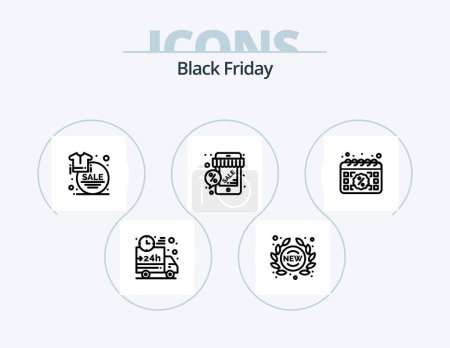Ilustración de Black Friday Line Icon Pack 5 Icon Design. label. box. sale label. badge. sale advertisement - Imagen libre de derechos
