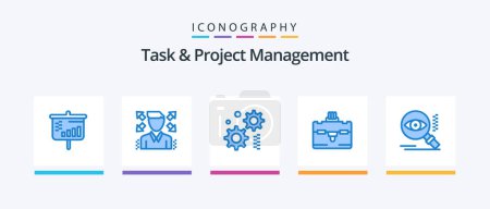 Illustration for Task And Project Management Blue 5 Icon Pack Including . find. gear. view. eye. Creative Icons Design - Royalty Free Image