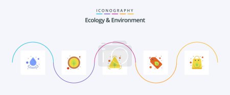 Téléchargez les illustrations : Écologie et environnement Pack plat de 5 icônes comprenant un sac en papier. produit. eco. étiquette. badge - en licence libre de droit