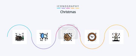 Téléchargez les illustrations : Ligne de Noël rempli plat pack de 5 icônes, y compris la bougie. le temps. noël. vacances. noël - en licence libre de droit