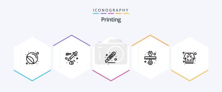 Illustration for Printing 25 Line icon pack including print. wrench. cut. tool. page - Royalty Free Image