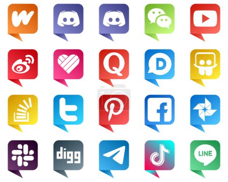 Ilustración de Chat bubble style Icons for Major Social Media 20 pack such as disqus. quora. youtube. likee and china icons. Clean and minimalist - Imagen libre de derechos
