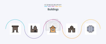Ilustración de Edificios Línea Lleno Piso 5 Icono Pack Incluyendo pisos. edificio. industria. apartamentos. cabaña - Imagen libre de derechos