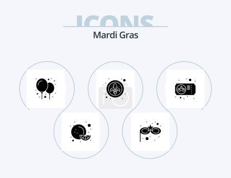 Téléchargez les illustrations : Mardi Gras Glyph Icon Pack 5 Icon Design. . masque. fête. mardi gras. Lys ! - en licence libre de droit