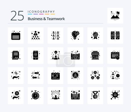 Ilustración de Paquete de iconos de Business And Teamwork 25 Solid Glyph que incluye reenvío de llamadas. placa de calidad. trabajo. Una placa. planificación - Imagen libre de derechos