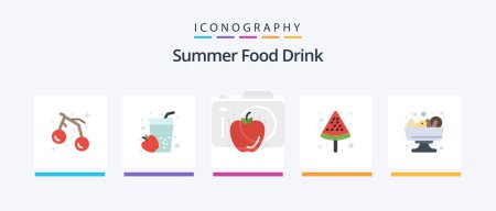 Illustration for Summer Food Drink Flat 5 Icon Pack Including summer. salad. food. summer. pizza. Creative Icons Design - Royalty Free Image
