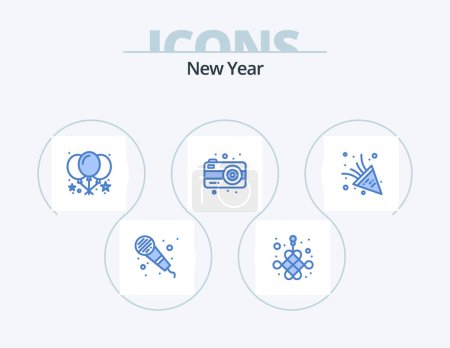 Téléchargez les illustrations : New Year Blue Icon Pack 5 Icon Design. . party time. balloon. firework. photography - en licence libre de droit