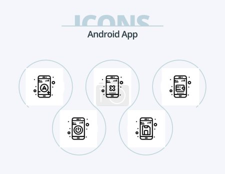 Téléchargez les illustrations : Android App Line Icon Pack 5 Icon Design. data. volume. online app. sound. turn on - en licence libre de droit