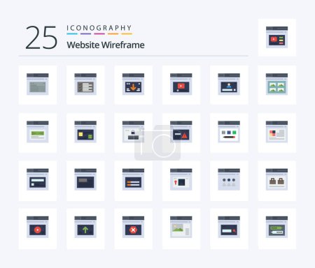 Illustration for Website Wireframe 25 Flat Color icon pack including web. internet. website. video. web - Royalty Free Image