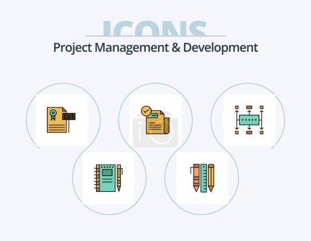 Illustration for Project Management And Development Line Filled Icon Pack 5 Icon Design. notebook. sketch notebook . goal. focus. dream - Royalty Free Image