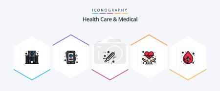 Ilustración de Paquete de iconos de Health Care And Medical 25 FilledLine que incluye atención médica. Sangre. Cuidado. salud del corazón. cardiograma - Imagen libre de derechos