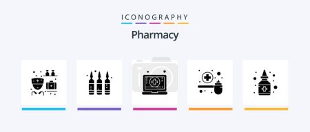 Illustration for Pharmacy Glyph 5 Icon Pack Including bottle. medicine. digital. measuring. cure. Creative Icons Design - Royalty Free Image