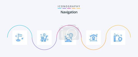 Illustration for Navigation Blue 5 Icon Pack Including map. pin. gallery. map. home - Royalty Free Image