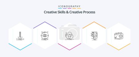 Téléchargez les illustrations : Creative Skills And Creative Process 25 Line icon pack including calipers. measure. monitoring. geometry. alignment - en licence libre de droit