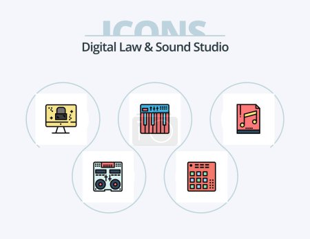 Ilustración de Ley Digital y Sonido Línea de Estudio Lleno Icono Pack 5 Diseño de Icono. cassette. analógico. multimedia. en línea. Derecho - Imagen libre de derechos