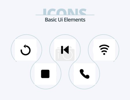 Téléchargez les illustrations : Basic Ui Elements Glyph Icon Pack 5 Icon Design. servics. start. reload. media. beginning - en licence libre de droit