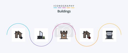 Ilustración de Edificios Línea Lleno Piso 5 Icono Pack Incluyendo casa. edificios. rescate. histórico. postre - Imagen libre de derechos