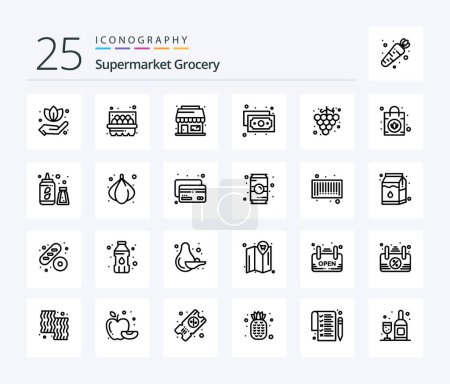 Illustration for Grocery 25 Line icon pack including purse. handbag. webshop. grape. food - Royalty Free Image