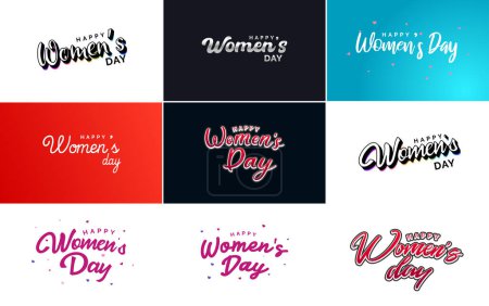 Ilustración de Happy Woman's Day handwritten lettering set for use in greeting or invitation cards. festive tags. and posters modern calligraphy collection on white background - Imagen libre de derechos