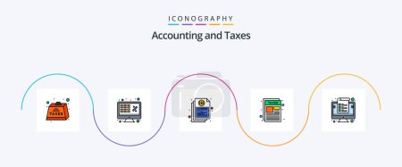 Illustration for Taxes Line Filled Flat 5 Icon Pack Including paper. document. laptop. report. file - Royalty Free Image