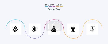Illustration for Easter Glyph 5 Icon Pack Including celebration. easter. gift. butterfly. food - Royalty Free Image