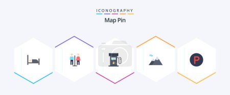 Ilustración de Mapa Pin 25 Paquete de iconos plano incluido. acampar. gasolinera. transporte. montaña - Imagen libre de derechos