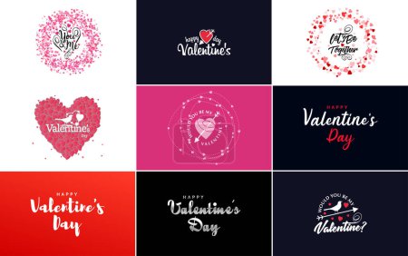 Ilustración de Happy Valentine's Day typography design with a heart-shaped balloon and a gradient color scheme - Imagen libre de derechos