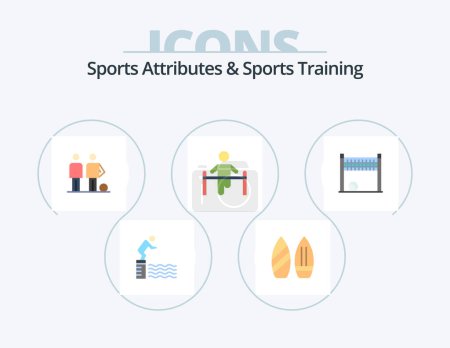 Téléchargez les illustrations : Sports Atributes And Sports Training Flat Icon Pack 5 Icon Design. health. gym. winter. exercise. friends - en licence libre de droit