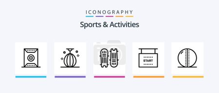 Ilustración de Deportes y Actividades Línea 5 Icon Pack Incluido el deporte. Niña. Deportes. rugby scrum. campo de rugby. Diseño de iconos creativos - Imagen libre de derechos