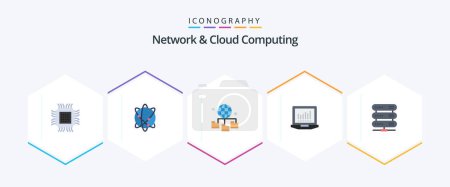 Illustration for Network And Cloud Computing 25 Flat icon pack including data. tecnology. world. computing. folder - Royalty Free Image