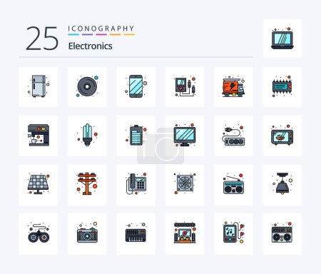 Illustration for Electronics 25 Line Filled icon pack including component. packet. phone. energy. meter - Royalty Free Image