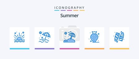 Illustration for Summer Blue 5 Icon Pack Including . strawberry. surfboard. Creative Icons Design - Royalty Free Image