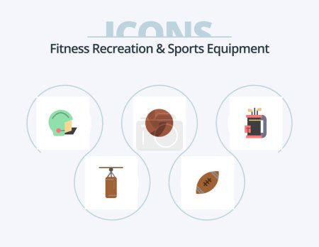 Illustration for Fitness Recreation And Sports Equipment Flat Icon Pack 5 Icon Design. sport. volley. rugby. ball. helmet - Royalty Free Image