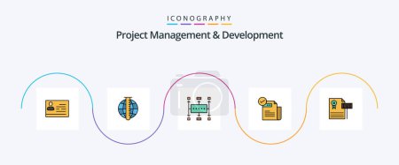 Illustration for Project Management And Development Line Filled Flat 5 Icon Pack Including feature. check. market. planning. business - Royalty Free Image