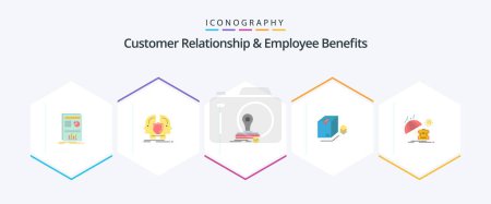 Illustration for Customer Relationship And Employee Benefits 25 Flat icon pack including summer. packing. sheild. surprize. logo - Royalty Free Image