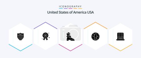 Illustration for Usa 25 Glyph icon pack including american. hat. shose. eagle. bird - Royalty Free Image