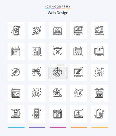 Illustration for Creative Web Design 25 OutLine icon pack  Such As responsive. online. gallery. video. browser - Royalty Free Image