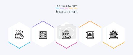 Illustration for Entertainment 25 Line icon pack including pool. snooker. tic tac toe. console. controller - Royalty Free Image