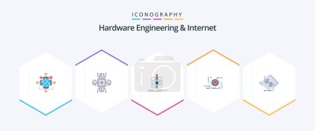 Illustration for Hardware Engineering And Internet 25 Flat icon pack including gen. advanced. processor. science. pollution - Royalty Free Image